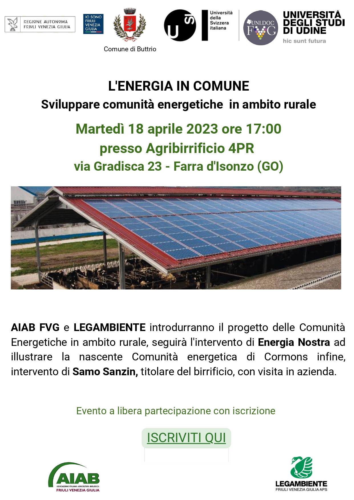 Scopri di più sull'articolo Comunità energetiche in ambito rurale: ci vediamo a Farra d’Isonzo!